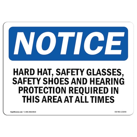 Signmission OSHA Sign, Hard Hat Glasses Shoes And, 14in X 10in Plastic, 14" W, 10" H, Landscap OS-NS-P-1014-L-13268
